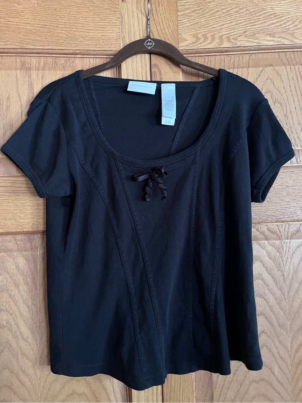 Liz Claiborne‎ Black Scoop-Neck Short Sleeve Tee with Front Tie